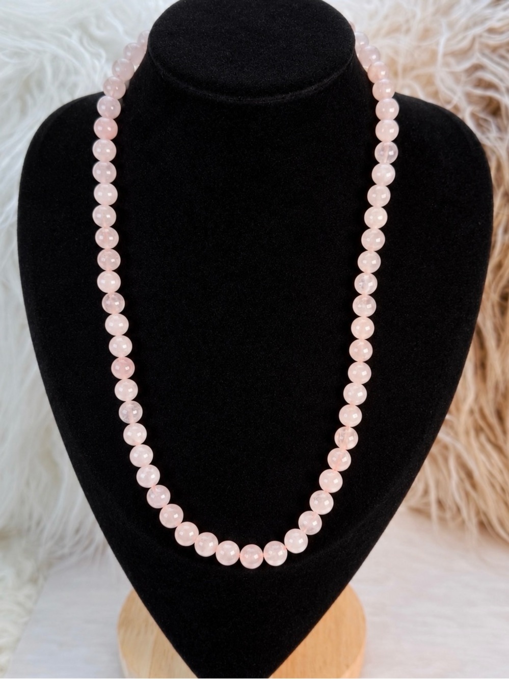 Vintage Pink Quartz Gemstone Beaded Barrel Closure Necklace